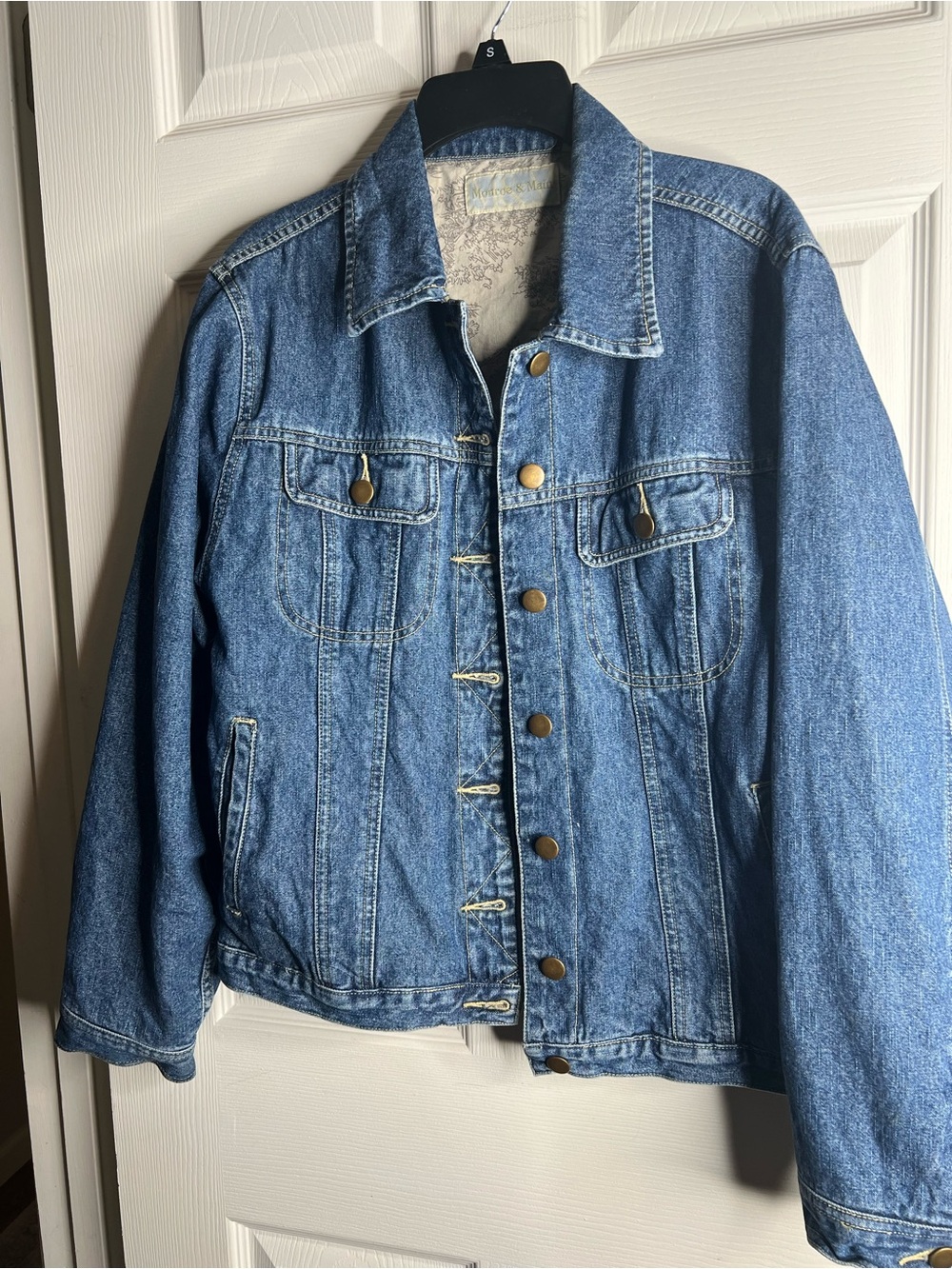 Monroe & Main Lined Denim Trucker Jacket - Patterned Toile Lining Boho Country